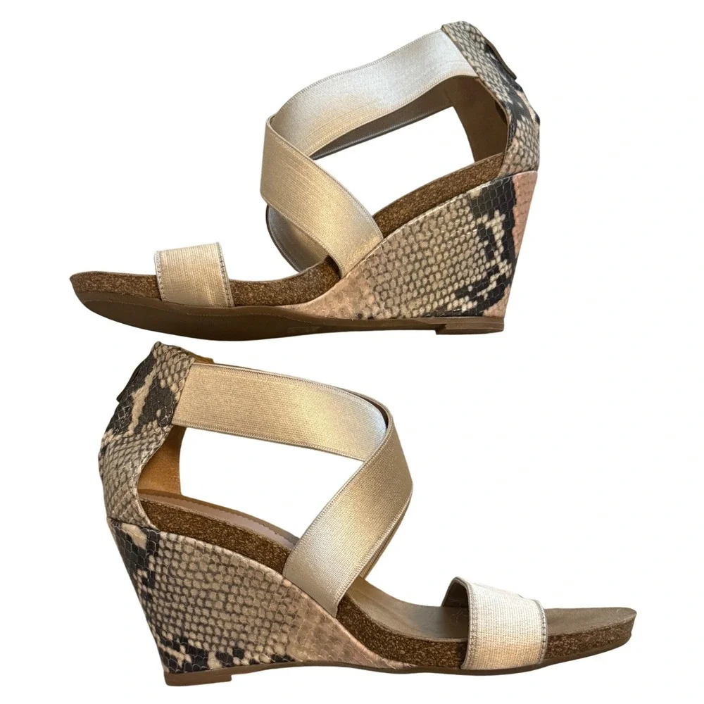 Anyi Lu Snakeskin Gold Wedge Sandals Women's 38.5 (US 8.5)‎ | Handmade Italy